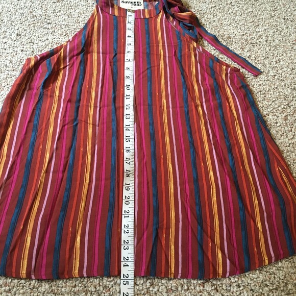 Savanna Jane Sleeveless Top Size S Stripe Choker Halter Tie Long Length Red Tank - Picture 9 of 9